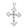Sterling Silver Purple CZ Cross Charm, 35 x 22 mm