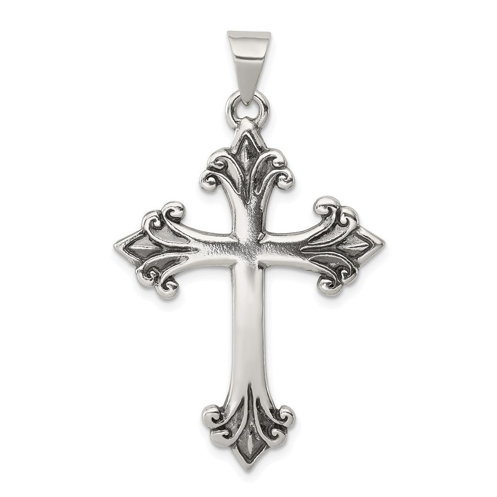 Sterling Silver Fleur De Lis Cross Pendant, 43 x 25 mm