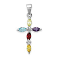 Sterling Silver Rhodium-plated Multi-Color CZ Cross Pendant, 35 x 16 mm