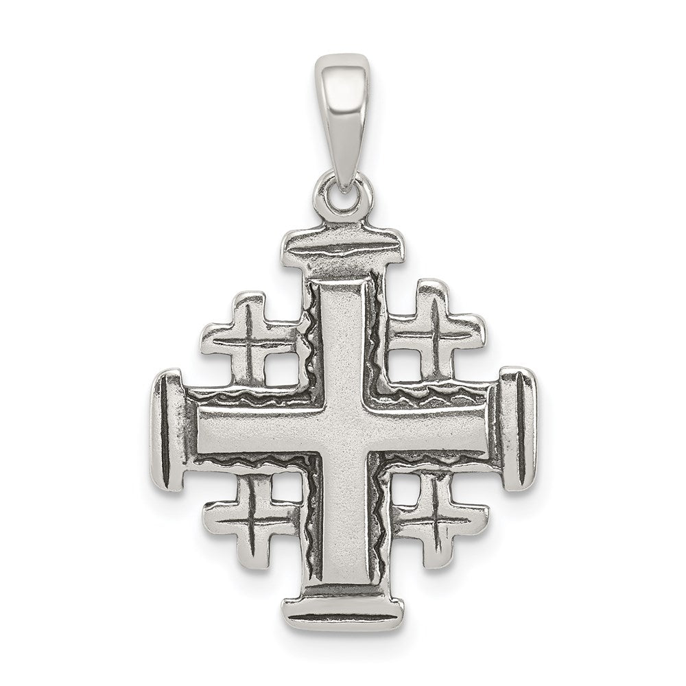 Sterling Silver Antiqued Jerusalem Crusader Pendant, 29 x 18 mm