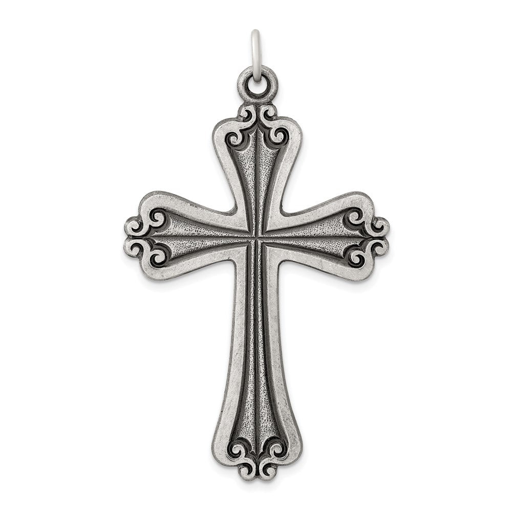 Sterling Silver Antiqued Cross Charm, 50 x 31 mm