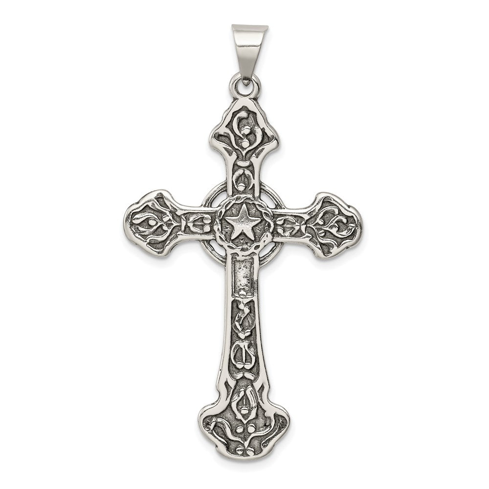 Sterling Silver Antiqued Cross Pendant, 54 x 30 mm