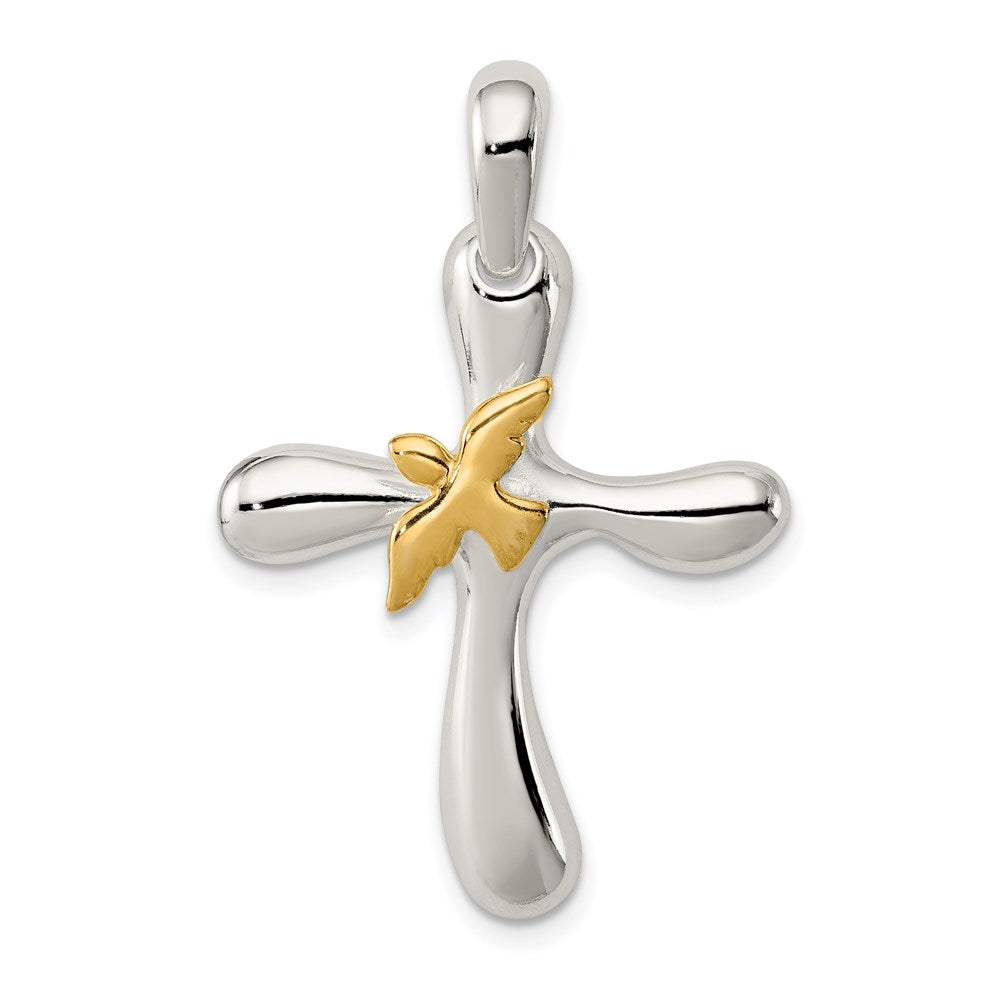 Sterling Silver & Vermeil Dove Cross Pendant, 39 x 25 mm