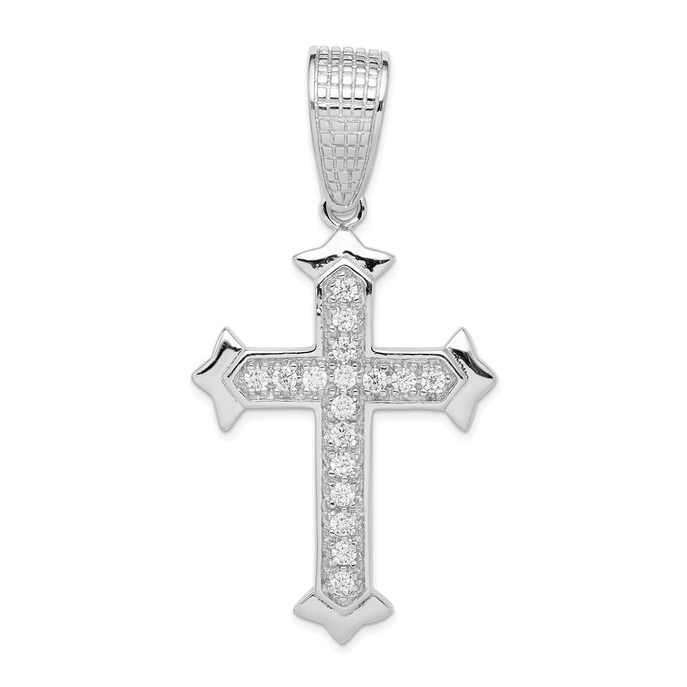 Sterling Silver Rhodium-plated CZ Cross Pendant, 64 x 32 mm