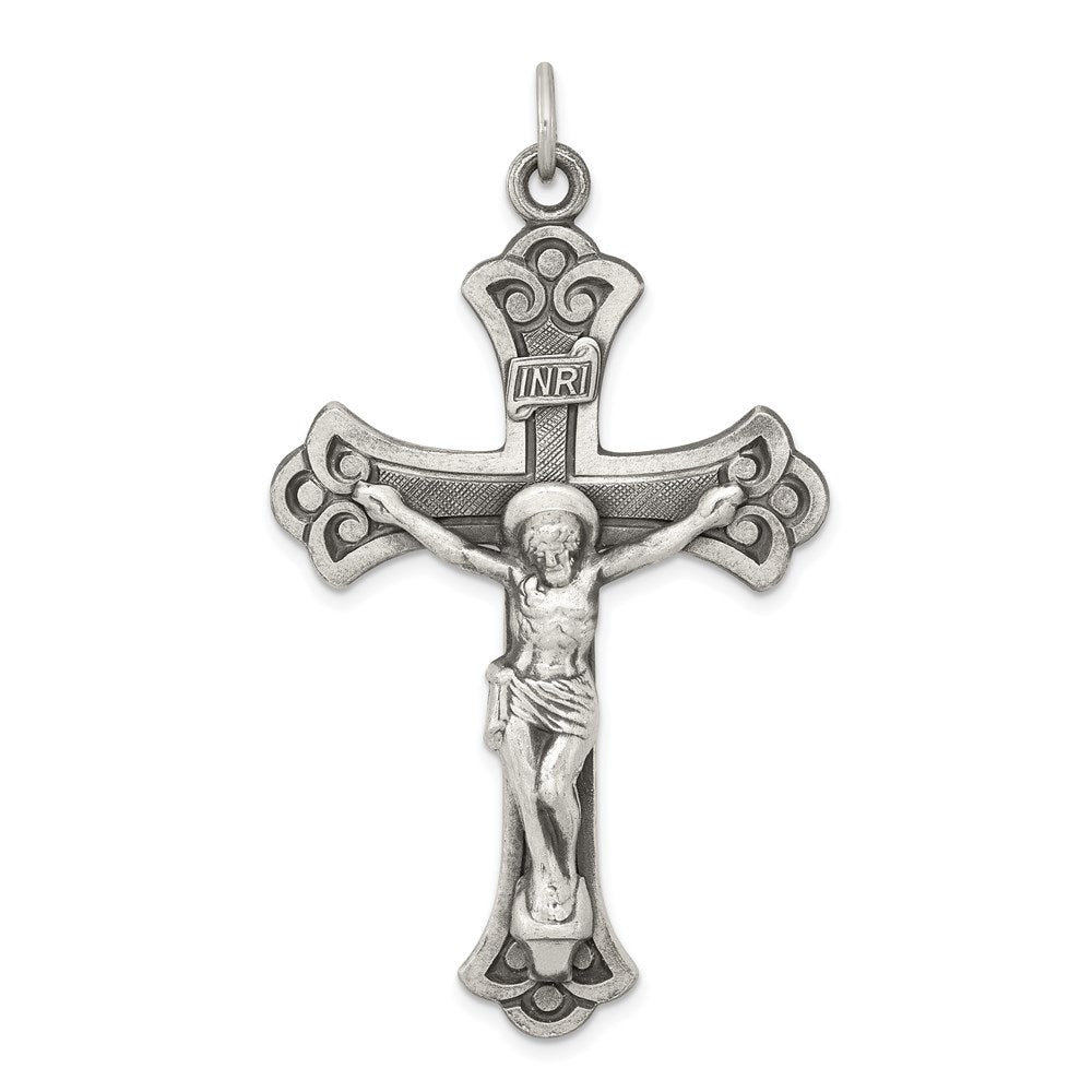 Sterling Silver Antiqued INRI Crucifix Pendant, 54 x 31 mm