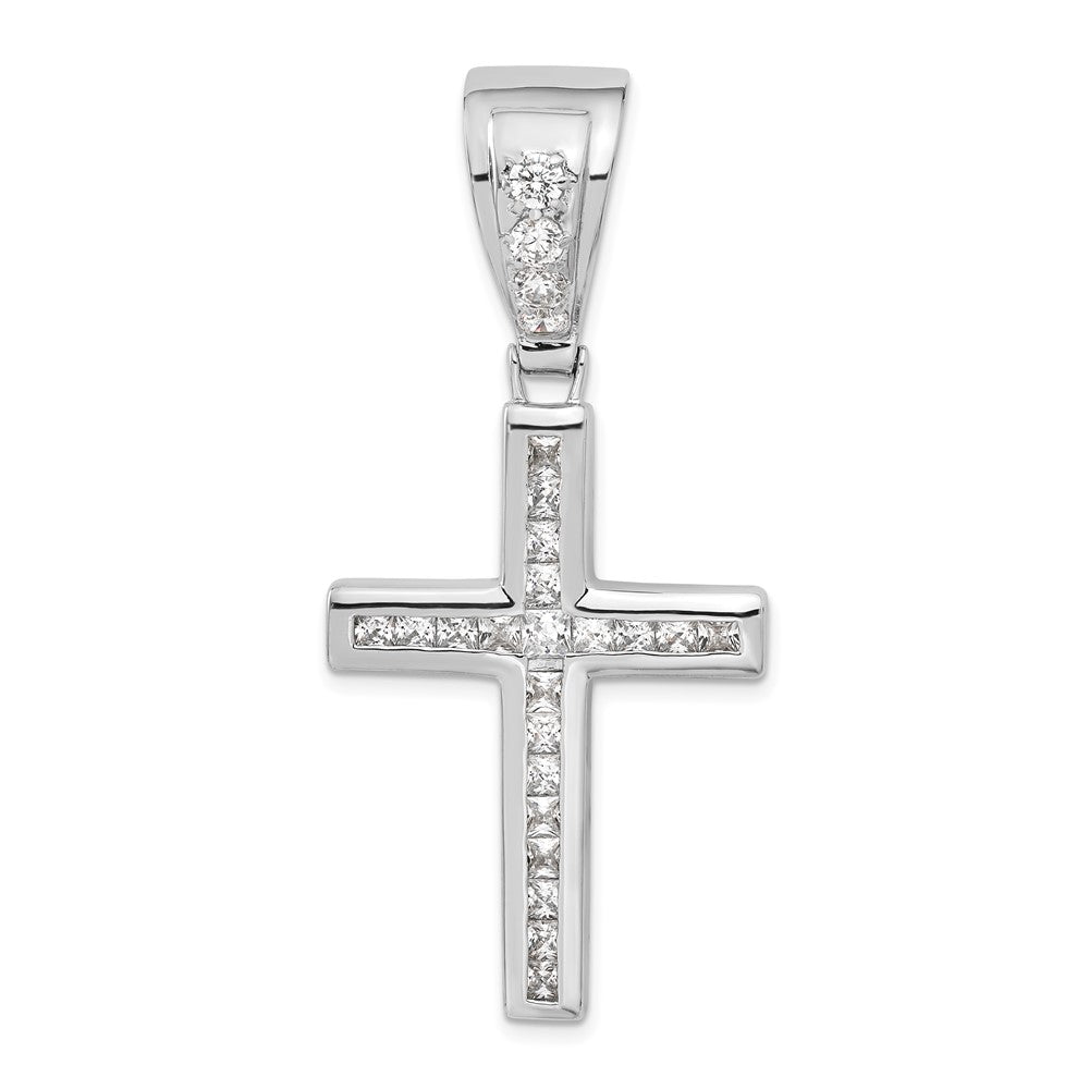 Sterling Silver Rhodium-plated CZ Cross Pendant, 58 x 29 mm