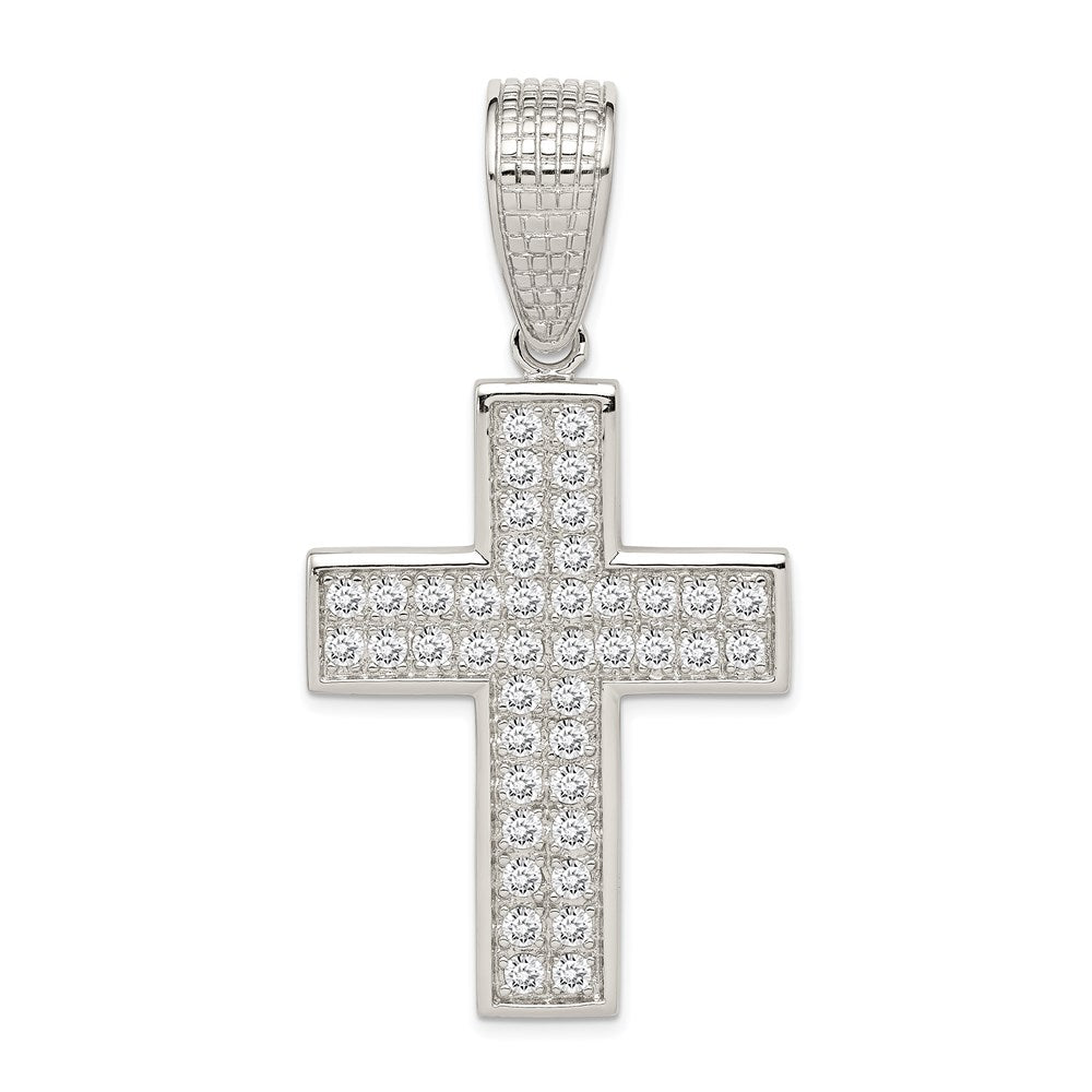 Sterling Silver Rhodium-plated CZ Cross Pendant, 60 x 31 mm