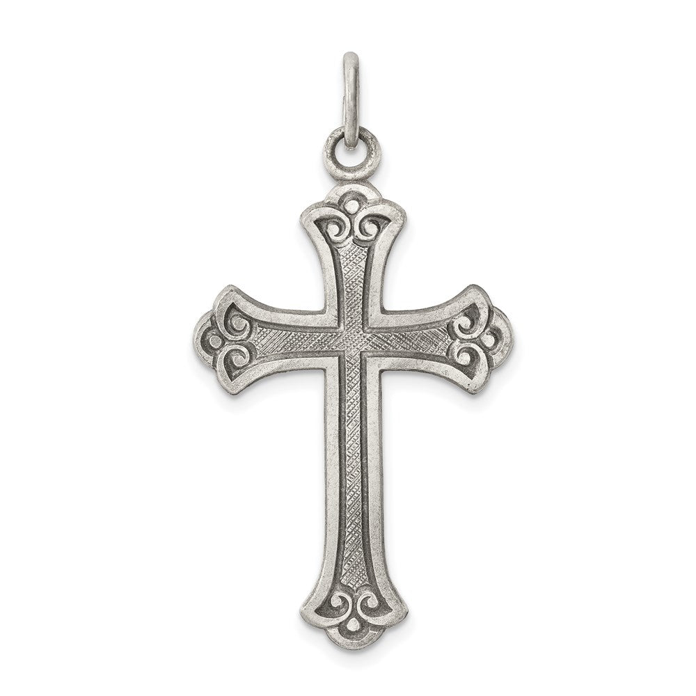 Sterling Silver Antiqued Cross Pendant, 37 x 22 mm