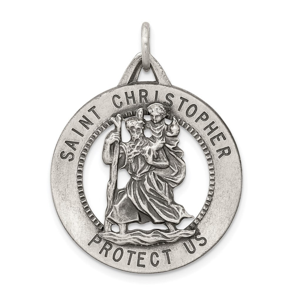 Sterling Silver Antiqued St. Christopher Medal, 33 x 25 mm