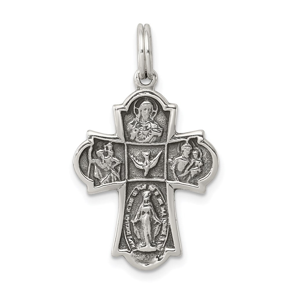 Sterling Silver Antiqued Cross Charm, 28 x 17 mm