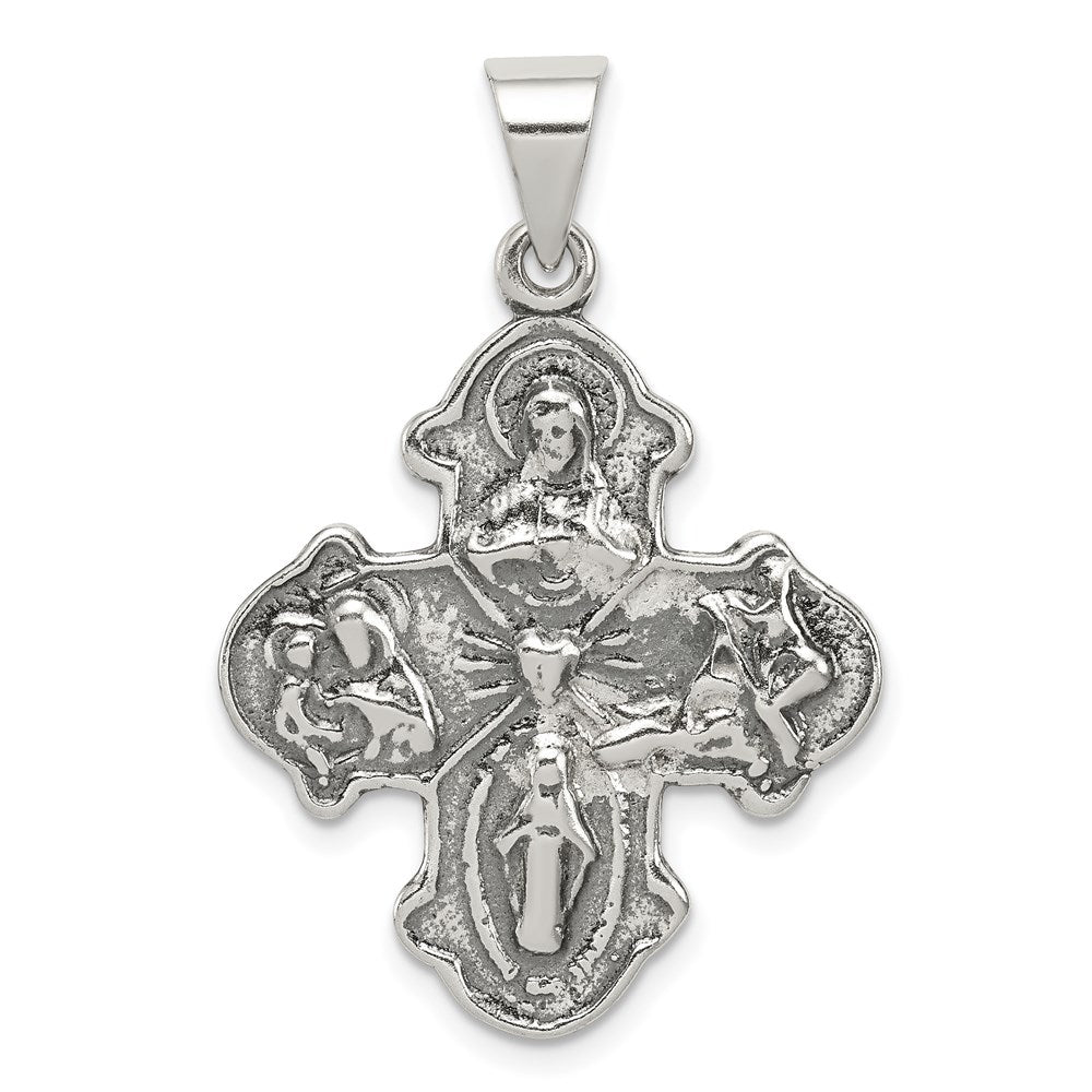 Sterling Silver Antiqued 4-way Medal, 36 x 35 mm