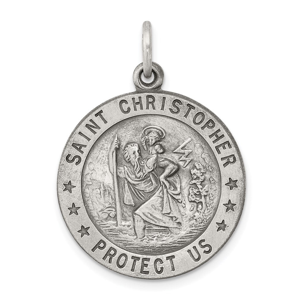 Sterling Silver Antiqued St. Christopher Medal, 30 x 22 mm