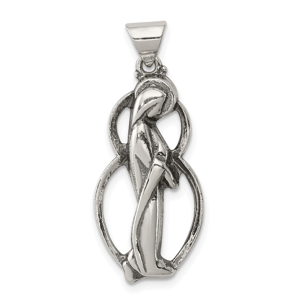 Sterling Silver Antiqued Blessed Mary Charm, 32 x 15 mm