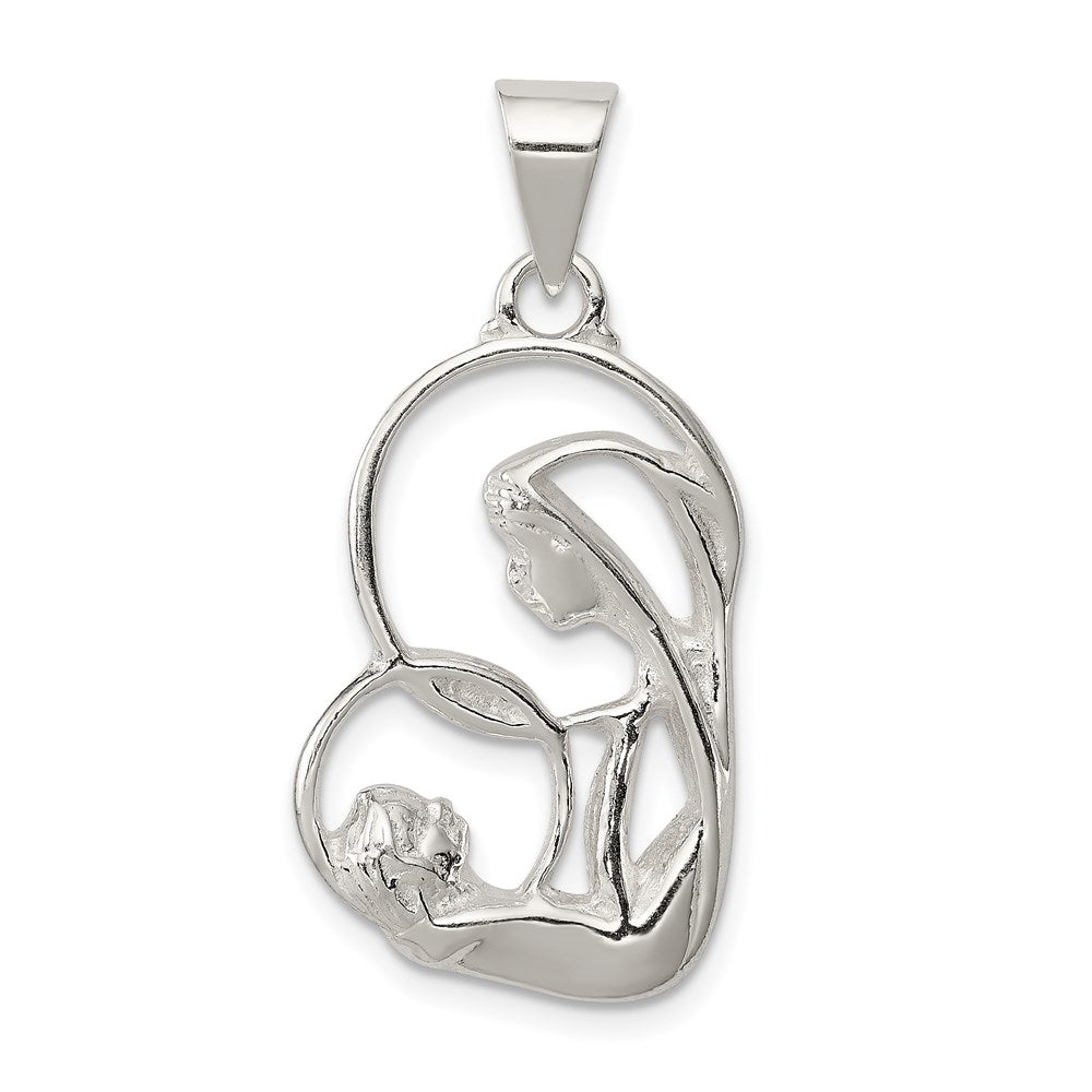 Sterling Silver Blessed Mary & Child Jesus Antique Finish Charm, 32 x 15 mm