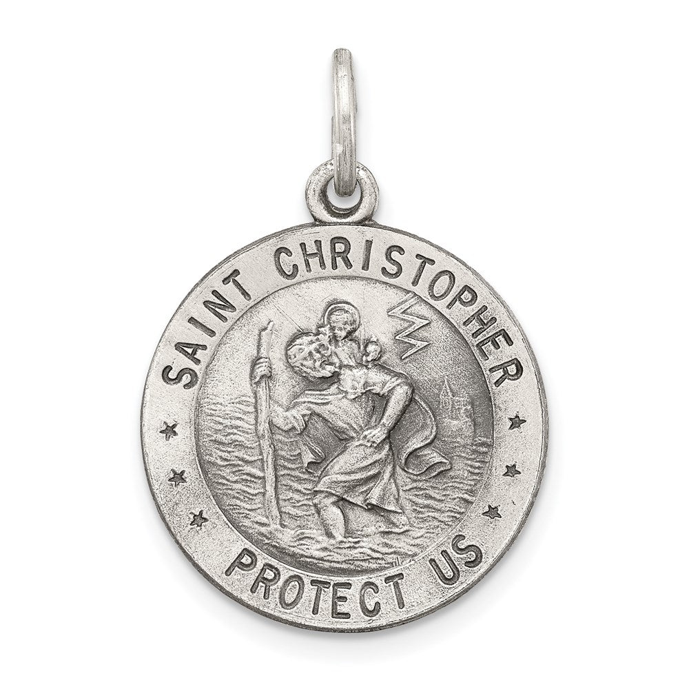 Sterling Silver Antiqued St. Christopher Medal, 25 x 20 mm