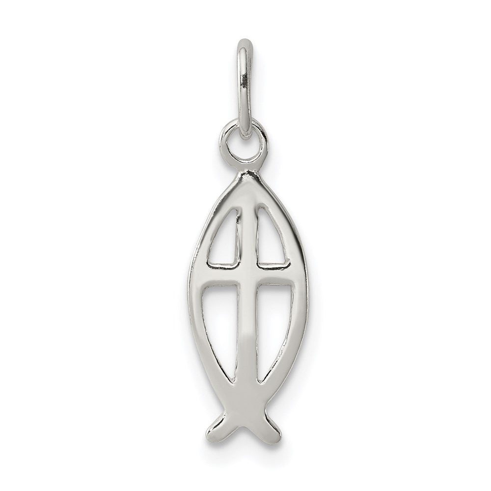 Sterling Silver Ichthus Fish Cross Charm, 18 x 6 mm