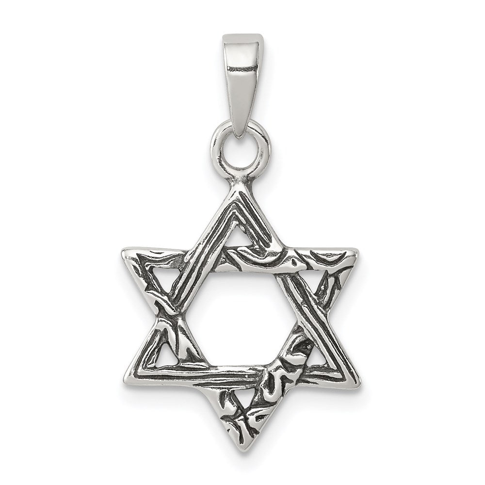 Sterling Silver Antiqued Star of David Charm, 20 x 15 mm