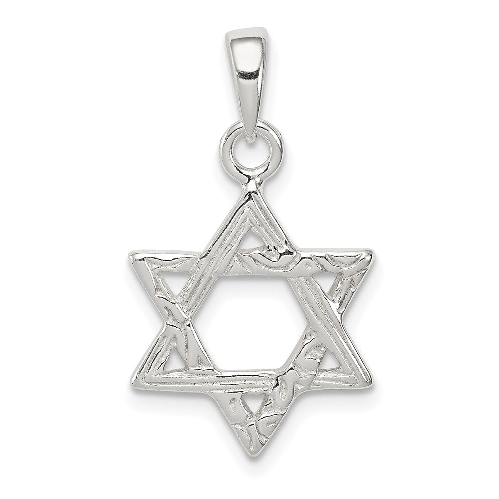 Sterling Silver Textured Star of David Pendant, 21 x 14 mm