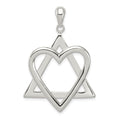 Sterling Silver Star of David Heart Pendant, 35 x 30 mm