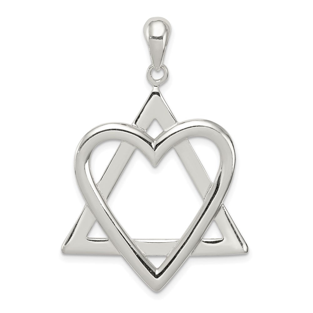 Sterling Silver Star of David Heart Pendant, 35 x 30 mm