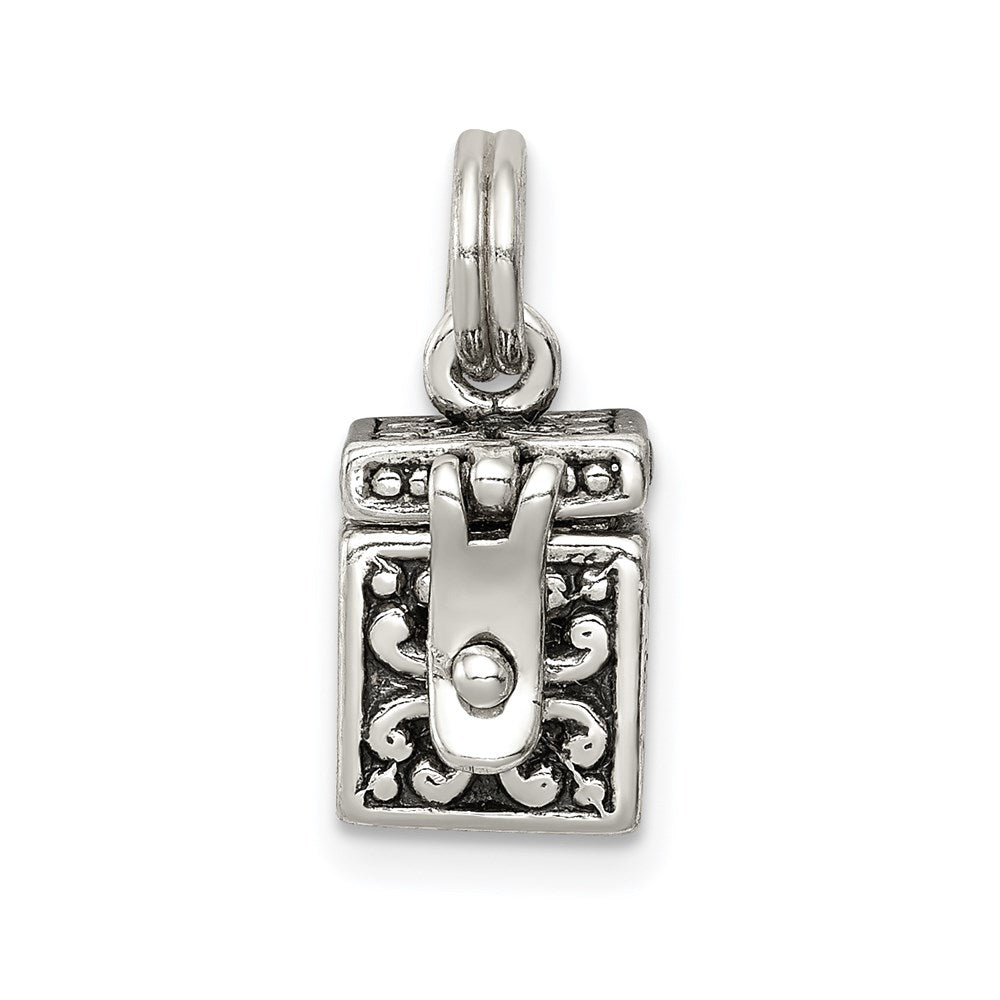 Sterling Silver Antiqued Angel Prayer Box Charm, 13 x 10 mm