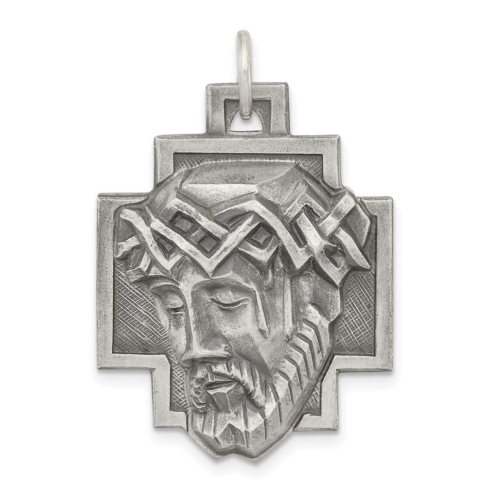 Sterling Silver Antiqued Ecce Homo Medal, 32 x 22 mm