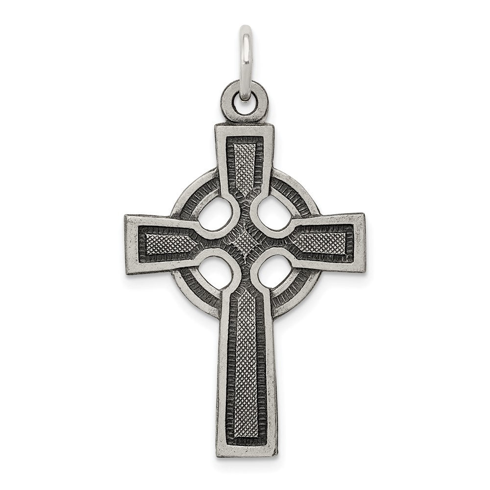 Sterling Silver Antiqued Celtic Cross Charm, 32 x 21 mm