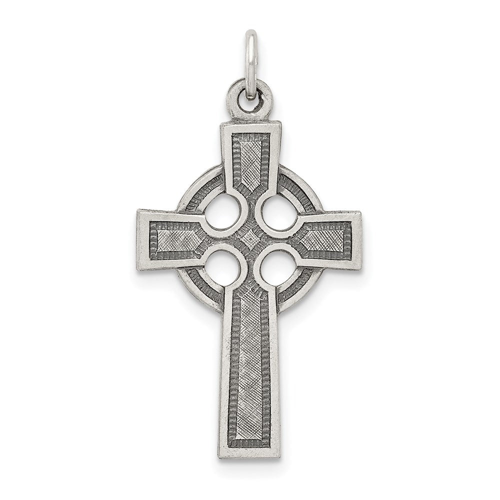 Sterling Silver Antiqued Celtic Cross Charm, 27 x 16 mm