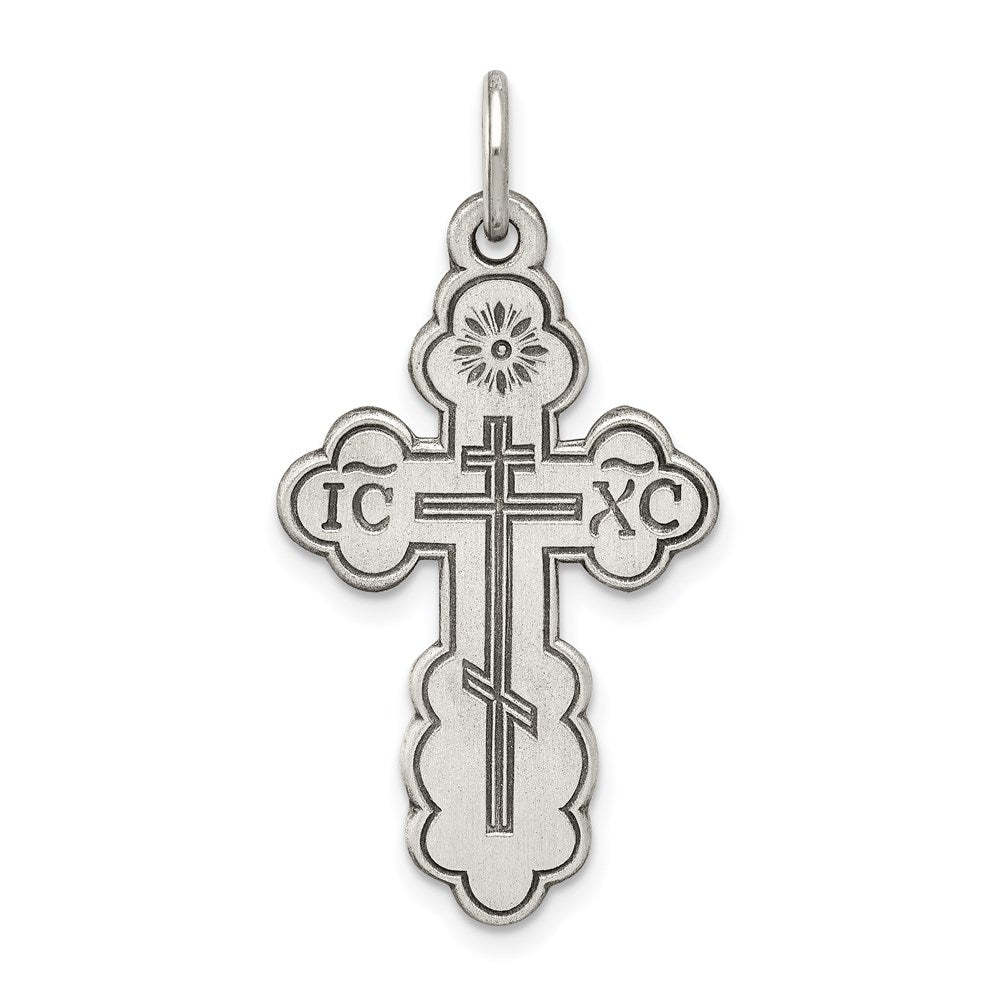 Sterling Silver Antiqued Eastern Orthodox Cross Charm, 29 x 17 mm