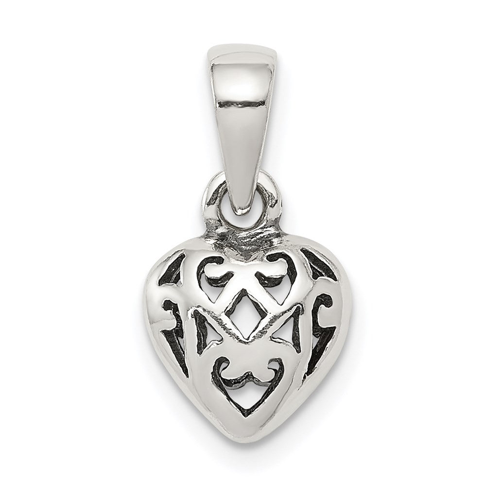 Sterling Silver Antique Puff Heart Charm, 12 x 9 mm