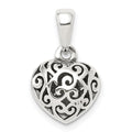 Sterling Silver Antique Filigree Puff Heart Pendant, 13 x 11 mm