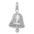 Sterling Silver Rhodium-plated Bell Charm, 17 x 12 mm