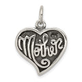 Sterling Silver Antique Mother Heart Charm, 23 x 19 mm