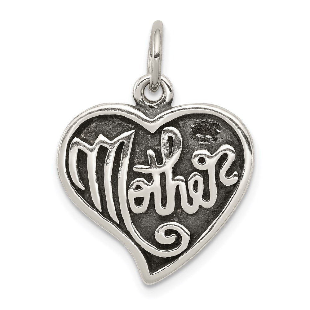 Sterling Silver Antique Mother Heart Charm, 23 x 19 mm