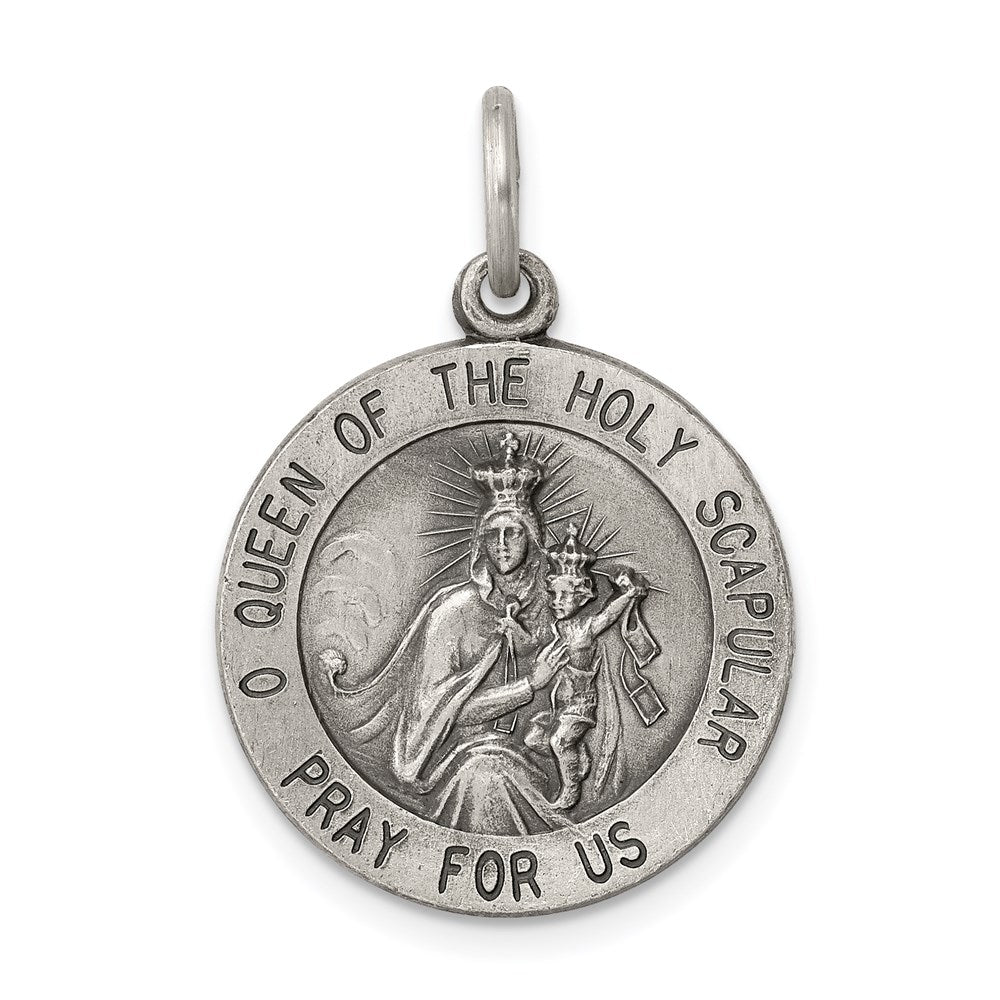Sterling Silver Antiqued Queen of the Holy Scapular Medal, 26 x 20 mm