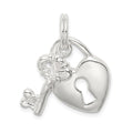 Sterling Silver Rhodium-plated Heart & Key Charm, 21 x 17 mm