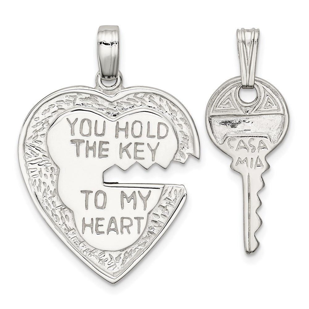 Sterling Silver Heart and Key Charms, 30 x 22 mm