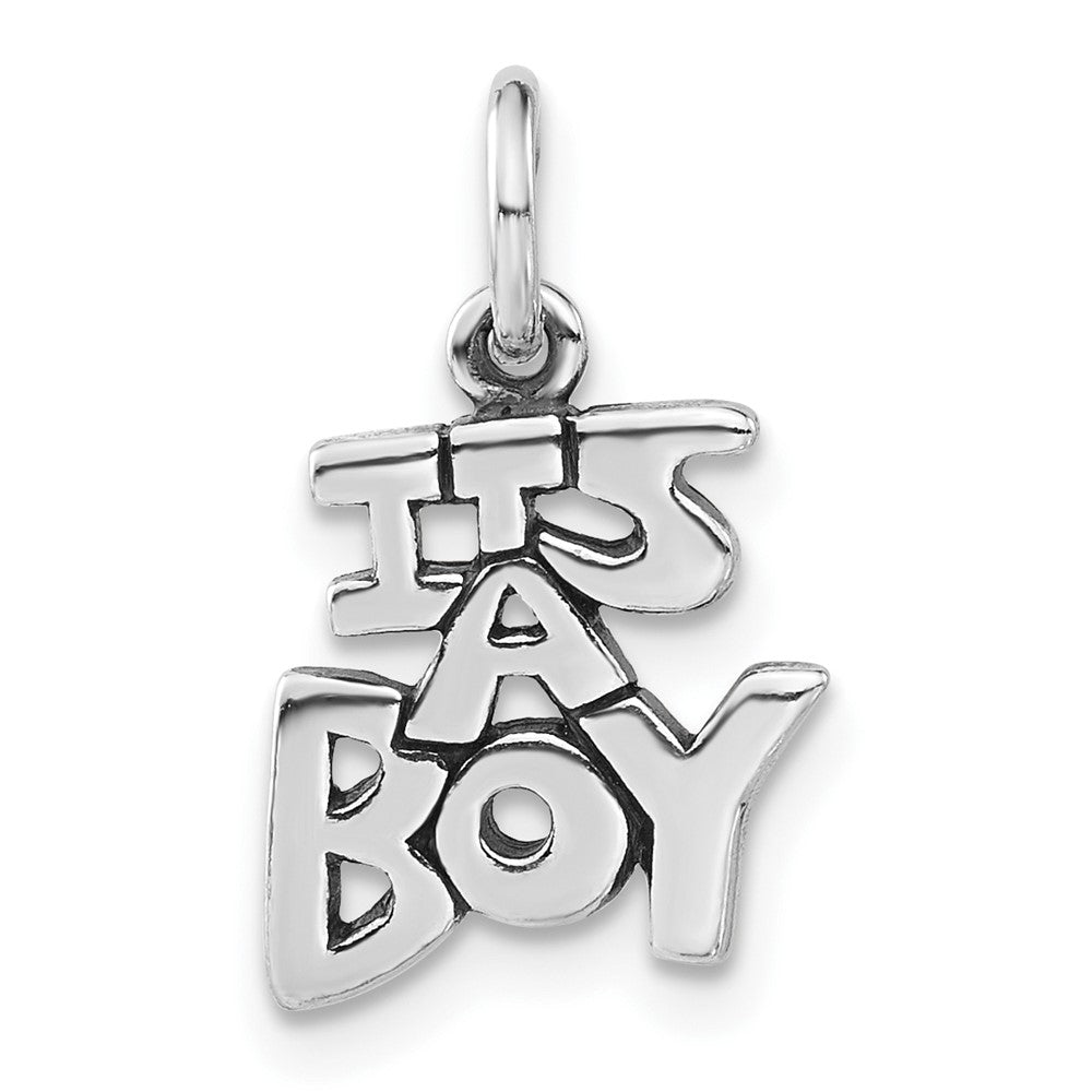 Sterling Silver Polished & Antiqued It's A Boy Charm, 19 x 11.3 mm