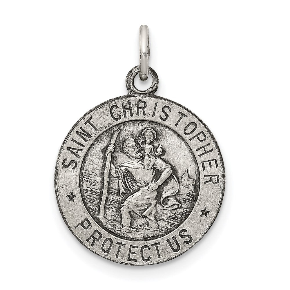 Sterling Silver Antiqued St. Christopher Medal, 20 x 15 mm