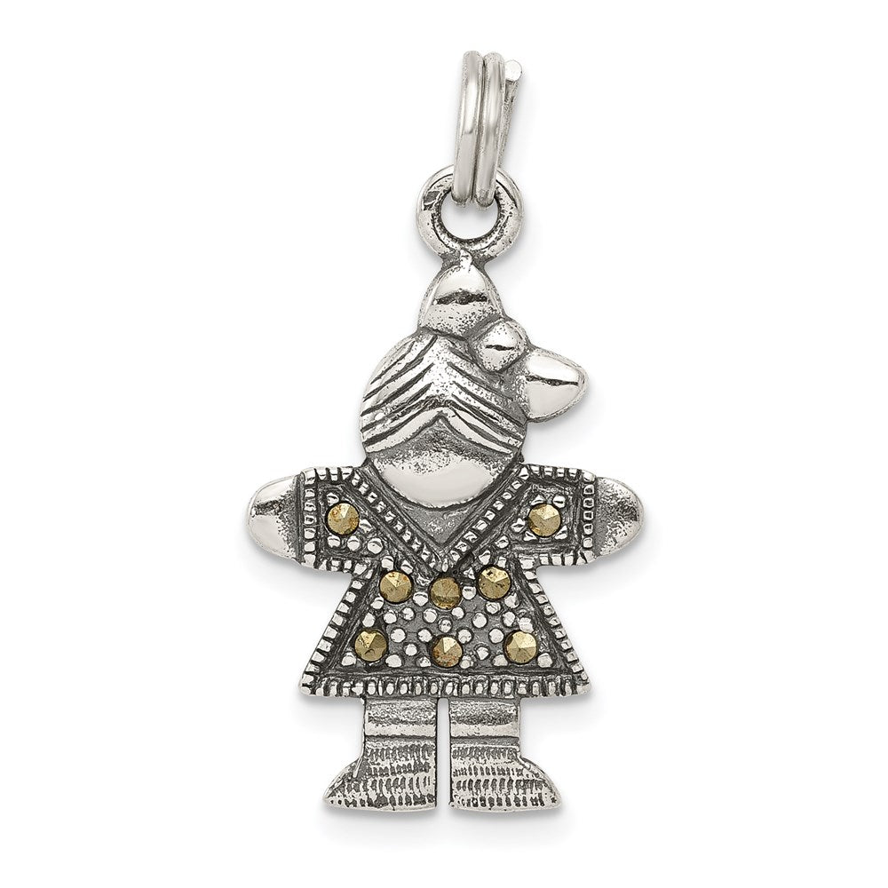 Sterling Silver Antiqued Girl Charm, 28 x 15 mm