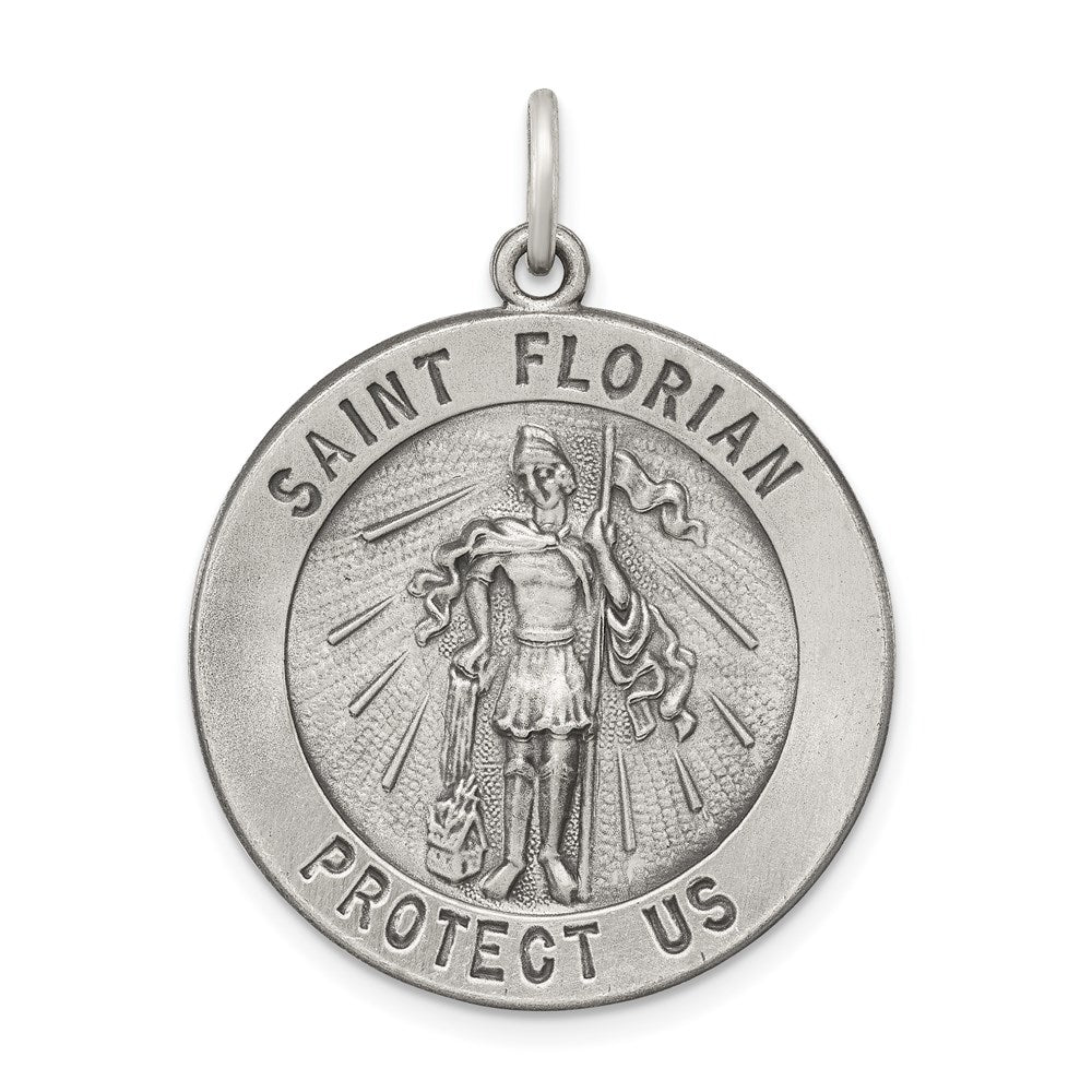 Sterling Silver Antiqued Saint Florian Medal, 33 x 25 mm