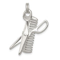 Sterling Silver Rhodium-plated Comb & Scissor Charm, 26 x 21.5 mm