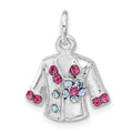 Sterling Silver Blue & Pink Crystal Flower Jacket Charm, 19.25 x 14.9 mm