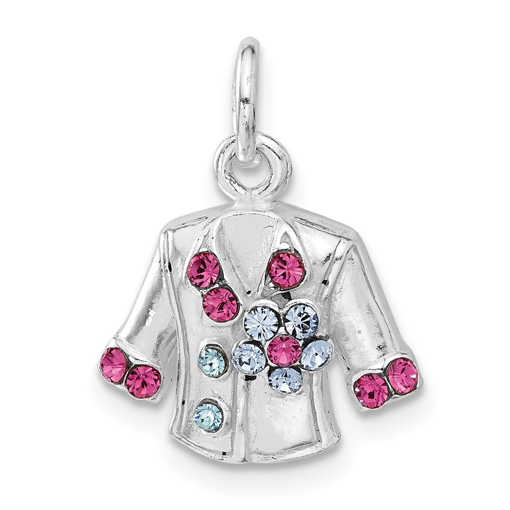 Sterling Silver Blue & Pink Crystal Flower Jacket Charm, 19.25 x 14.9 mm