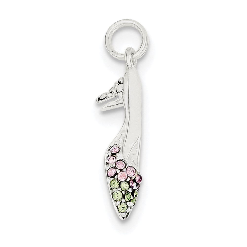 Sterling Silver Pink & Green CZ High Heel Shoe Charm, 25 x 7 mm