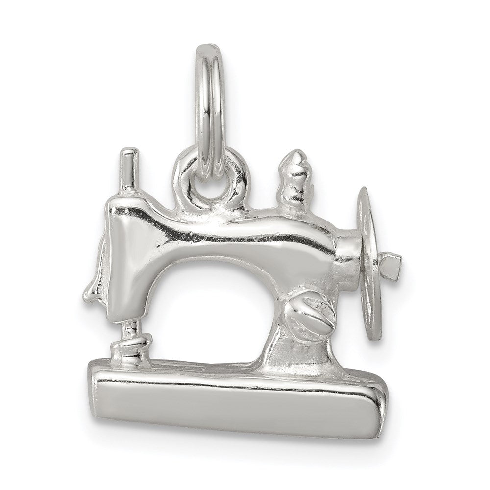 Sterling Silver Rhodium-plated Sewing Machine Charm, 14 x 16 mm