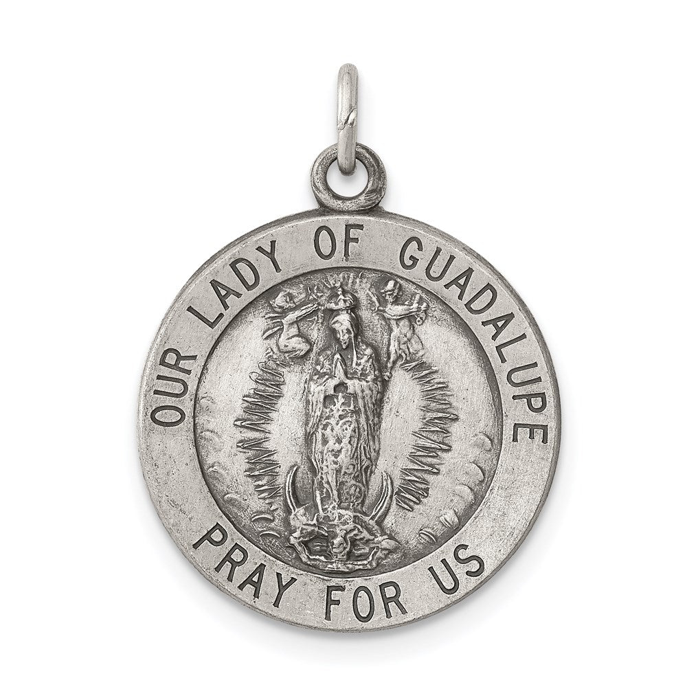 Sterling Silver Antiqued Our Lady of Guadalupe Medal, 23 x 18 mm