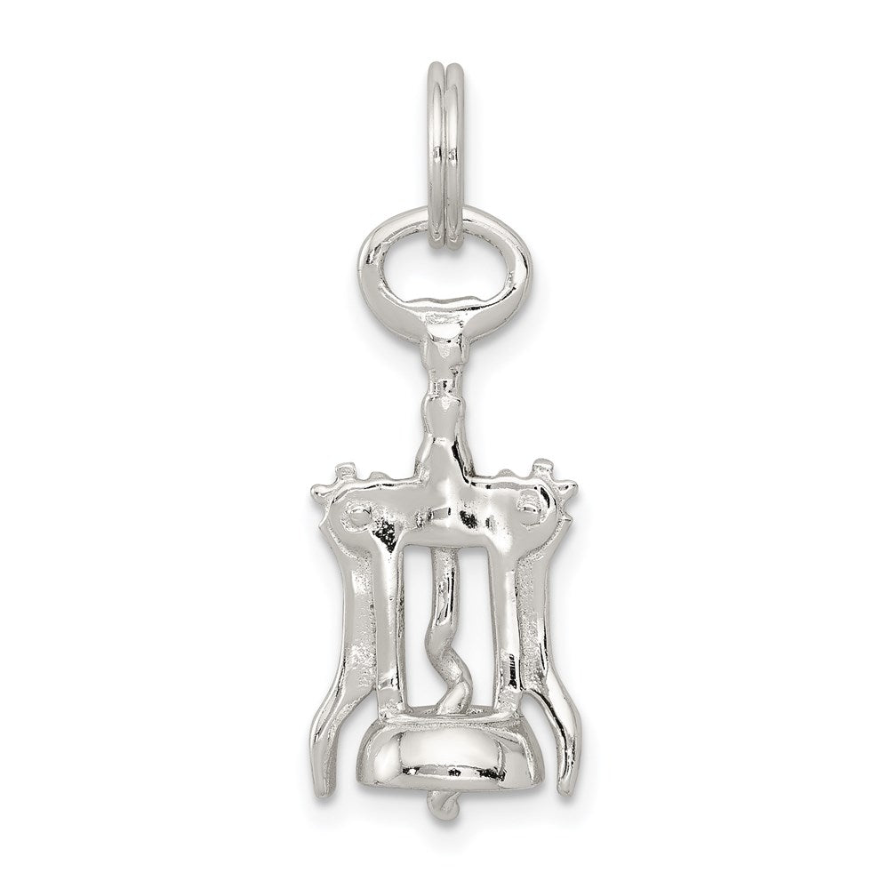 Sterling Silver Rhodium-plated Wine Bottle Opener Charm, 22 x 10.5 mm