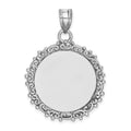 Sterling Silver Rh-plt Fancy Round Polished Front/Satin Back Pendant, 41 x 30 mm