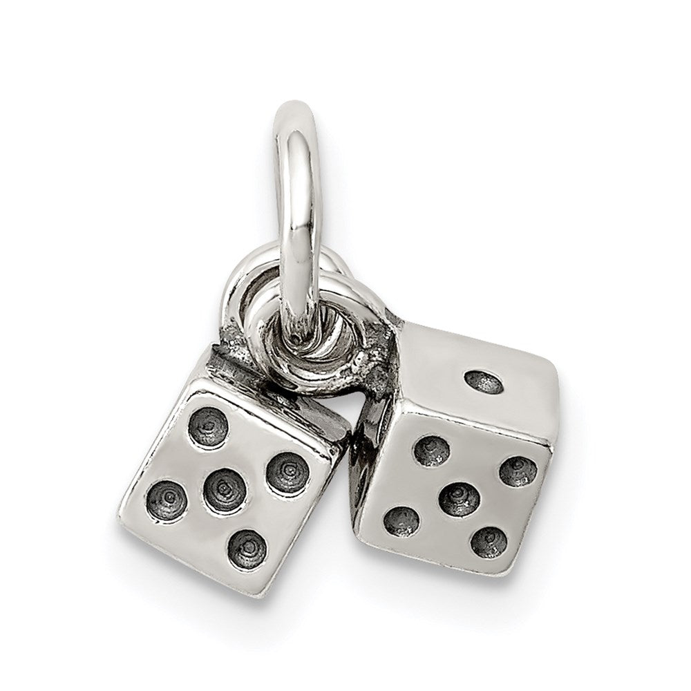 Sterling Silver Antique Dice Charm, 11 x 11 mm
